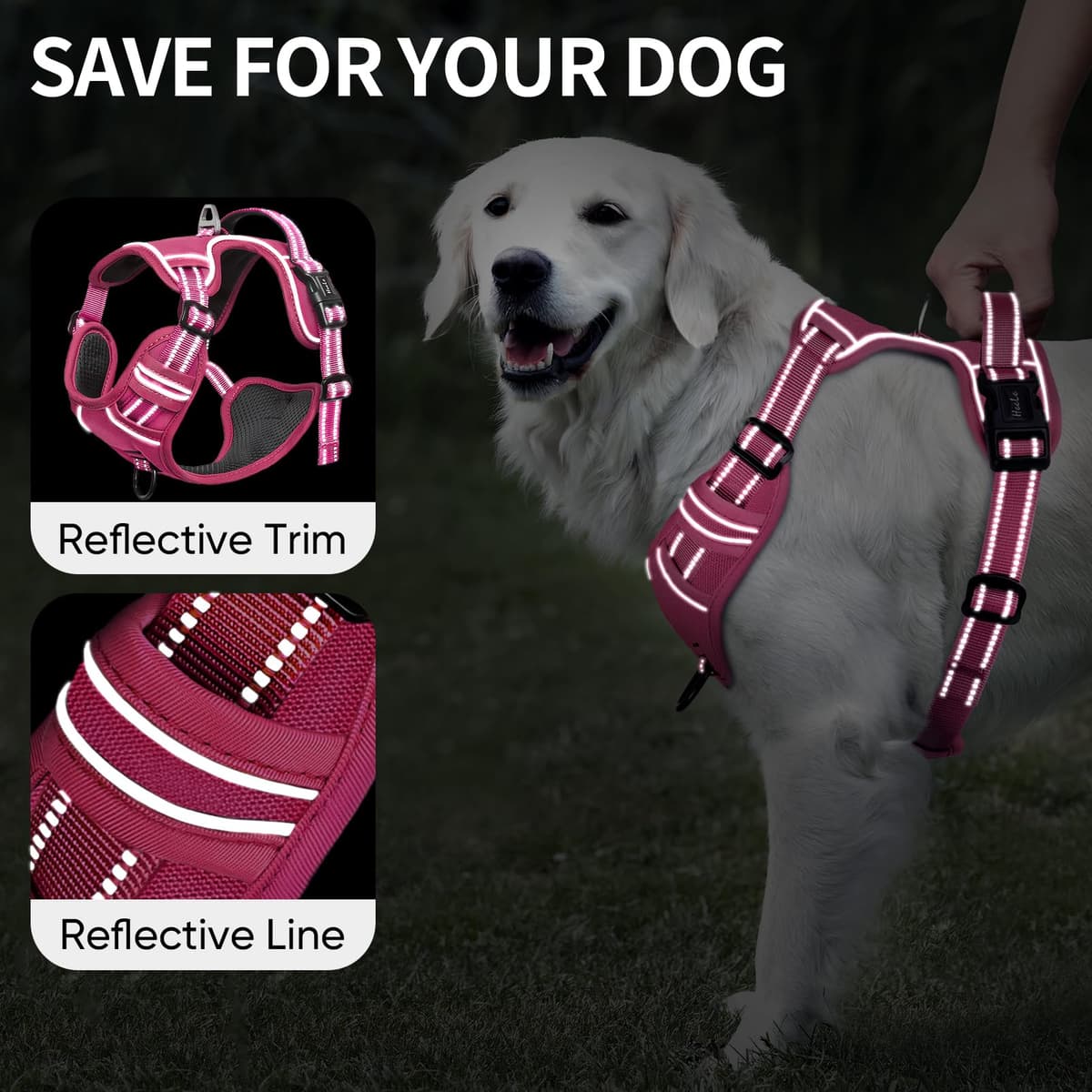 HEELE Dog Harness Medium No Pull Dog Vest Harness with Soft Handle Reflective Pet Harness for Outdoor Training Walking, Black, M — view 38