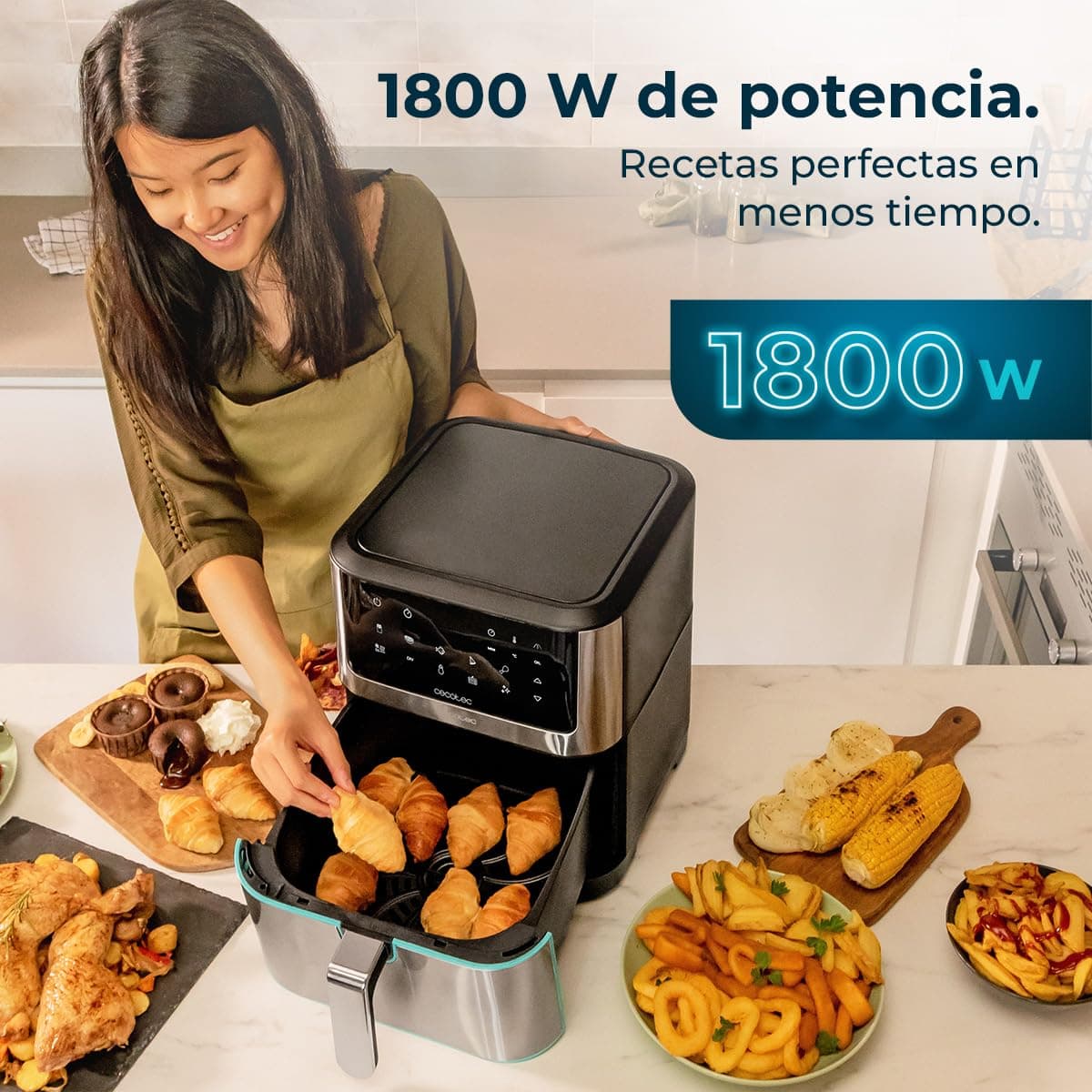 Cecotec Freidora de Aire sin Aceite de 8 L Cecofry Supreme 8000 Air Fryer. 1800 W, Panel Táctil, 30º-200 ºC, 10 Modos Preconfigurados, Pre-heat, Alerta, Acabados en Acero Inoxidable — view 5
