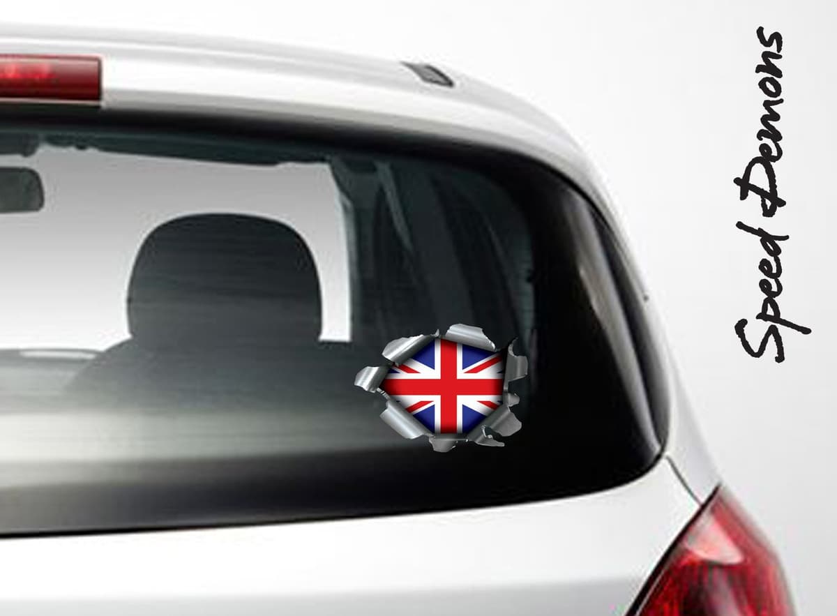 Speed Demons Pride Burst RIP Torn Tear Sticker Graphic SELF Adhesive for Any Surface Including LAPTOPS and Cars - Union Jack Flag