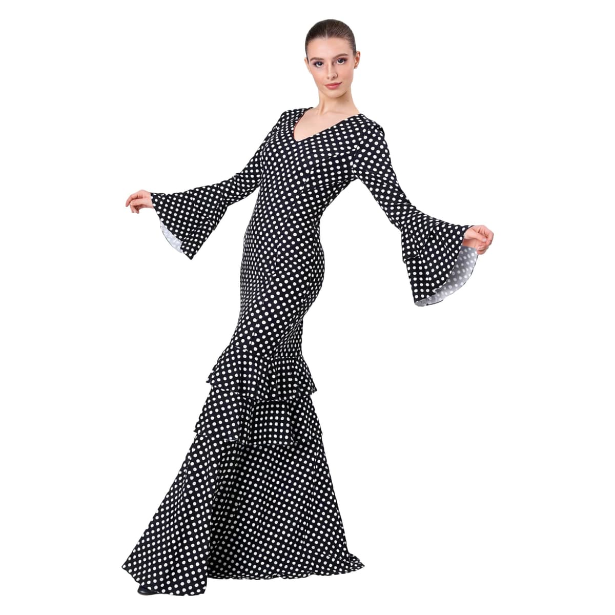 Vestido Flamenco Mujer Largo - Sevillana Adulto con Lunares y Mangas Acampanadas - Traje Andaluz Elegante para Feria y Baile — view 2