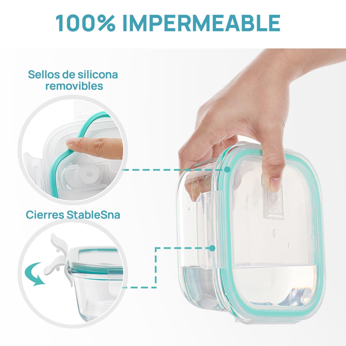 Vtopmart Set de 8 Unidades Recipientes de Cristal para Alimentos, Recipientes de Vidrio Hermeticos con Tapa, Reutilizables, Apilables, Apto Lavavajillas y Microondas,Libre de BPA — view 3