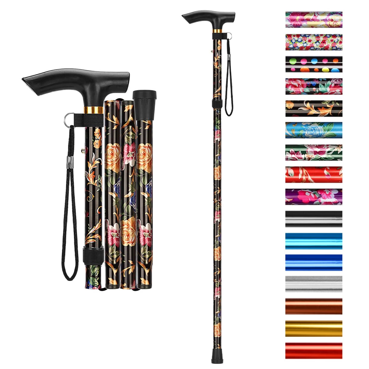 supregear Bastón Plegable, 5 Niveles de Altura Ajustable, Ligero y Portátil para Viaje, Mango en T y Pulsera, Extensible para Personas Mayores y Adultos con Discapacidad — view 24
