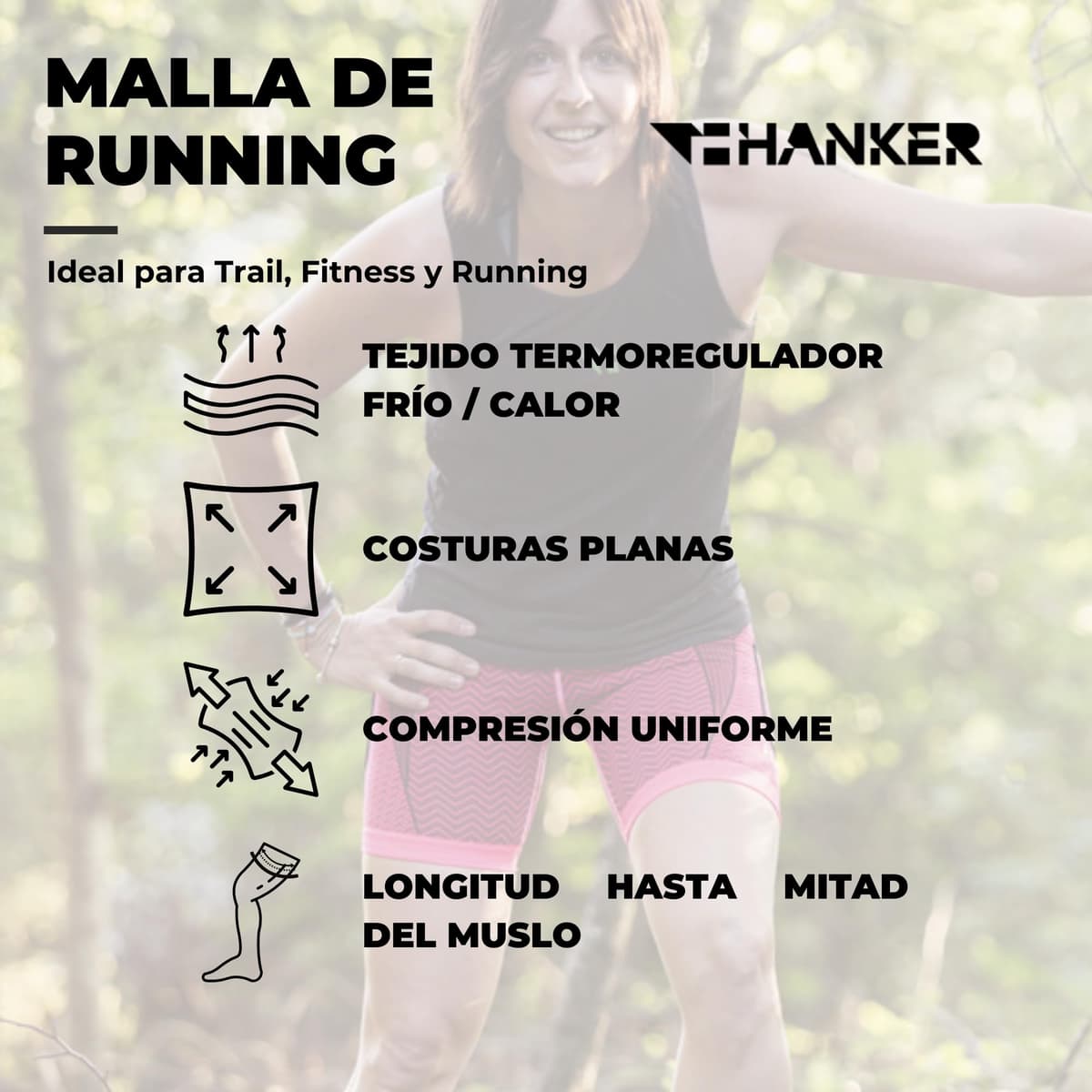HANKER Mallas Deportivas Mujer Cortas Compresivas con Bolsillos Cintura Alta para Running y Gimnasio — view 4