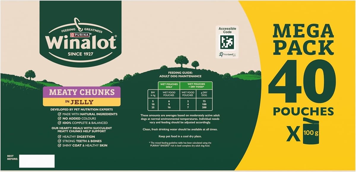 WINALOT Meaty Chunks Adult Wet Dog Food Mixed in Jelly Beef, Chicken, Lamb 40x100g Pouches Meaty Chunks Mixed in Jelly 100 g (Pack of 40) — view 2
