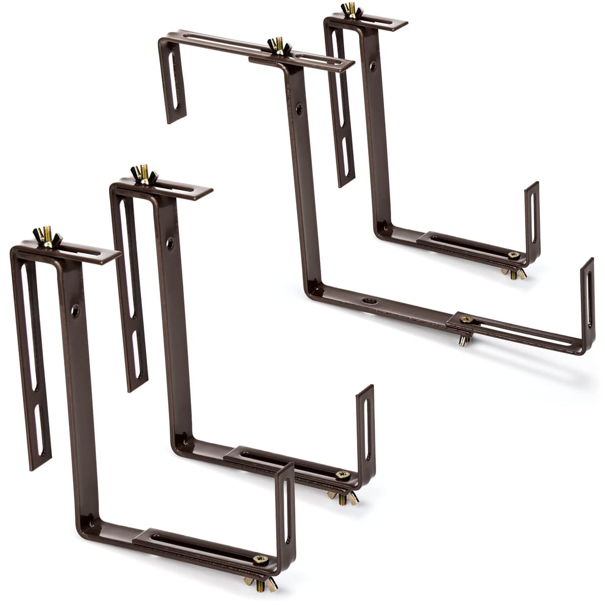 com-four® Soporte para jardineras 4X para parapetos y barandillas de Balcones - fijación Flexible de Metal para jardineras - Ajustable en 2 direcciones - sin taladrar (4 Piezas - marrón Oscuro)
