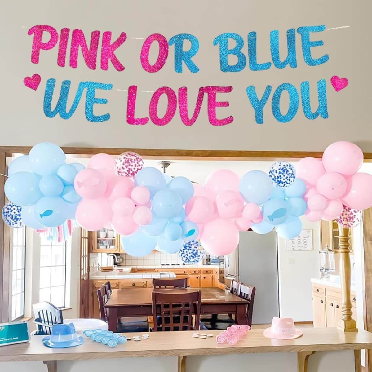 Gender Reveal Party Baby Shower Decorations - Pink or Blue We Love You Gender Reveal Banners - Pregnancy Announcement — view 5