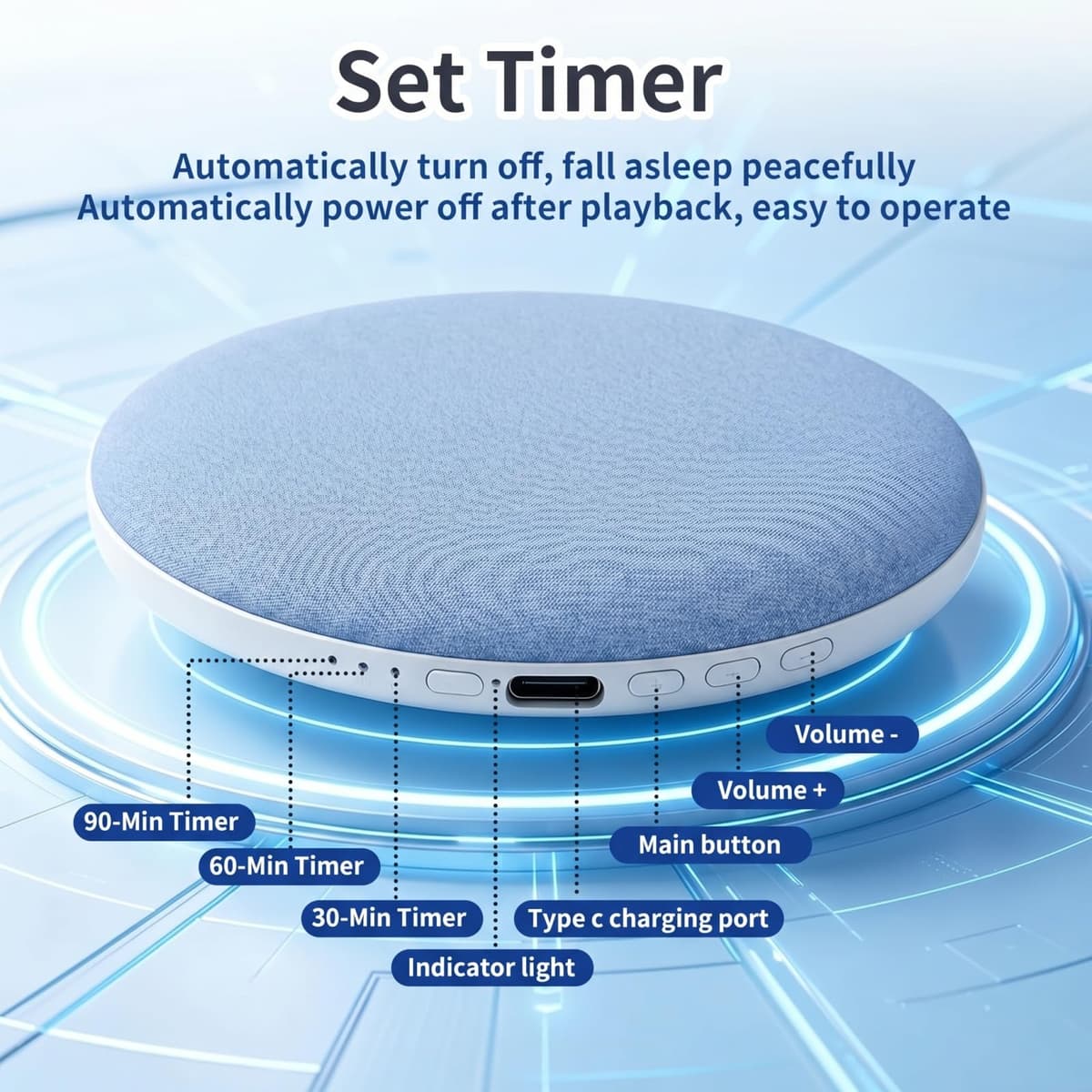 Altavoz Almohada Bluetooth Portátil Mini Altavoz para Dormir Bajo Almohada con Ruido Blanco Ultrafino Temporizador de Apagado Automático Ayuda silencioso para Dormitorio Hotel Camping Viajes — view 3