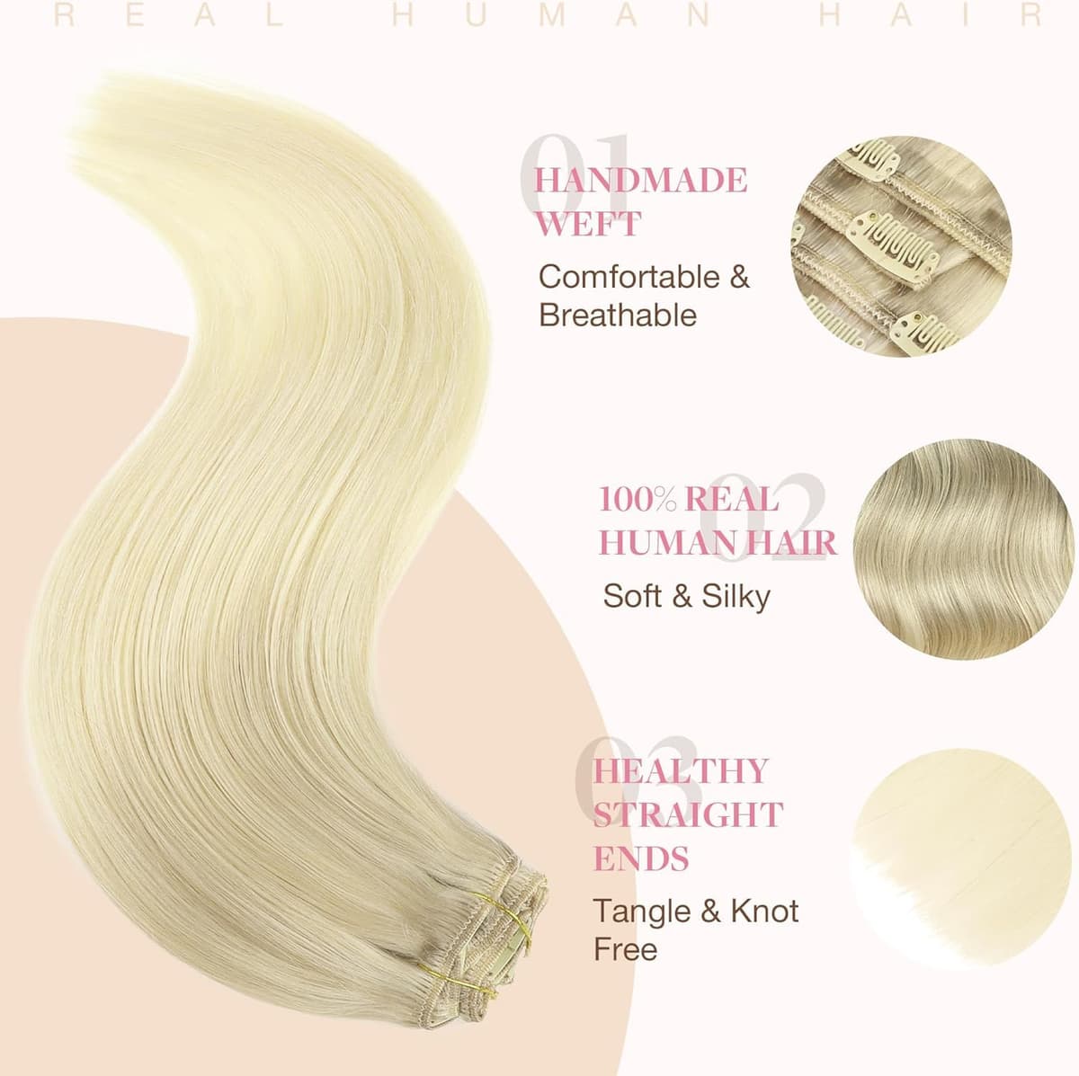 GOO GOO Clip in Hair Extensions Human Hair, 18inch 150g 9Pcs, #2 Dark Brown, Hair extensions for women, Human Hair Extensions Clip in — view 104