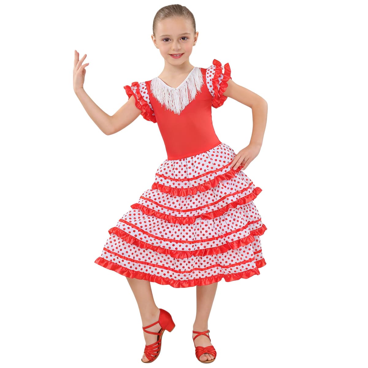 Wildarms Disfraz de Sevillana Niña - Vestido Flamenca Infantil con Volantes y Lunares - Traje Tradicional Andaluz para Feria, Carnaval y Baile — view 2