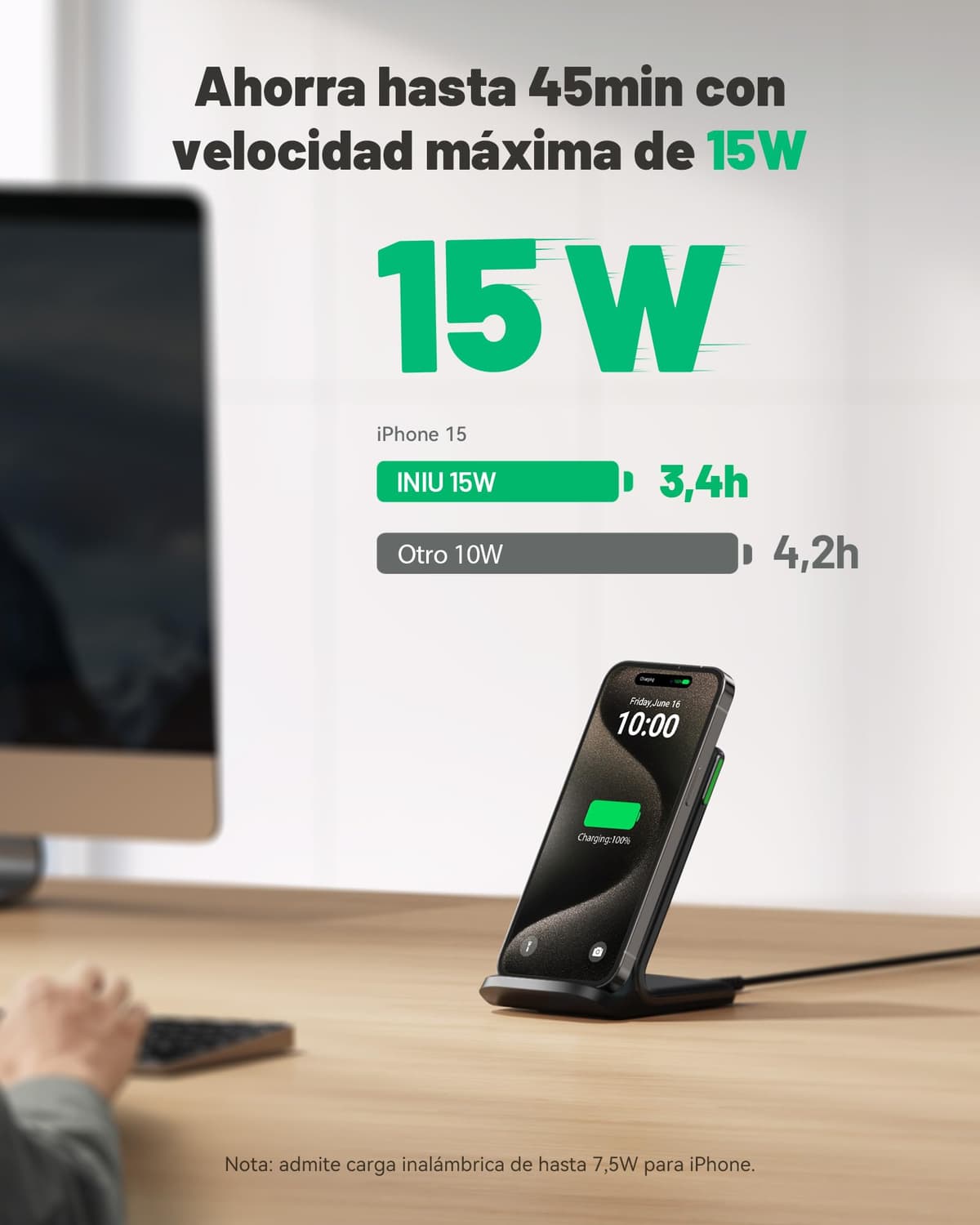 INIU Wireless Charger Stand, 15W Fast Charging Dock Phone Charger, Adaptive LED Wireless Charging Station for iPhone 17 16 15 14 13 12 11 Pro Max, Samsung S23 S22 S21, Google Pixel 8 7 6 etc. — view 2