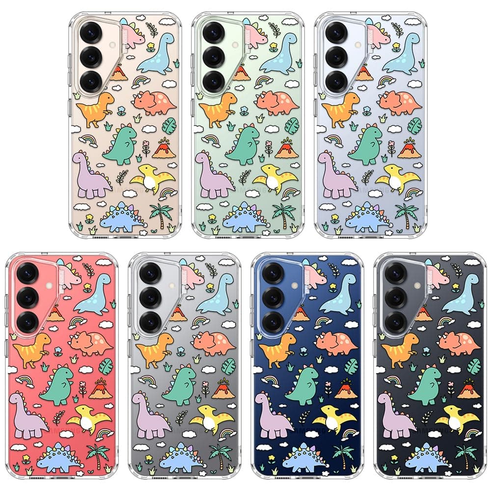 MOSNOVO Case for Samsung Galaxy S25 / Galaxy S24, [Buffertech 6.6ft Military-Grade Drop Protection] [Anti Peel Off Tech] Clear TPU Bumper Phone Case Cover Design - Dinosaur Land — view 3
