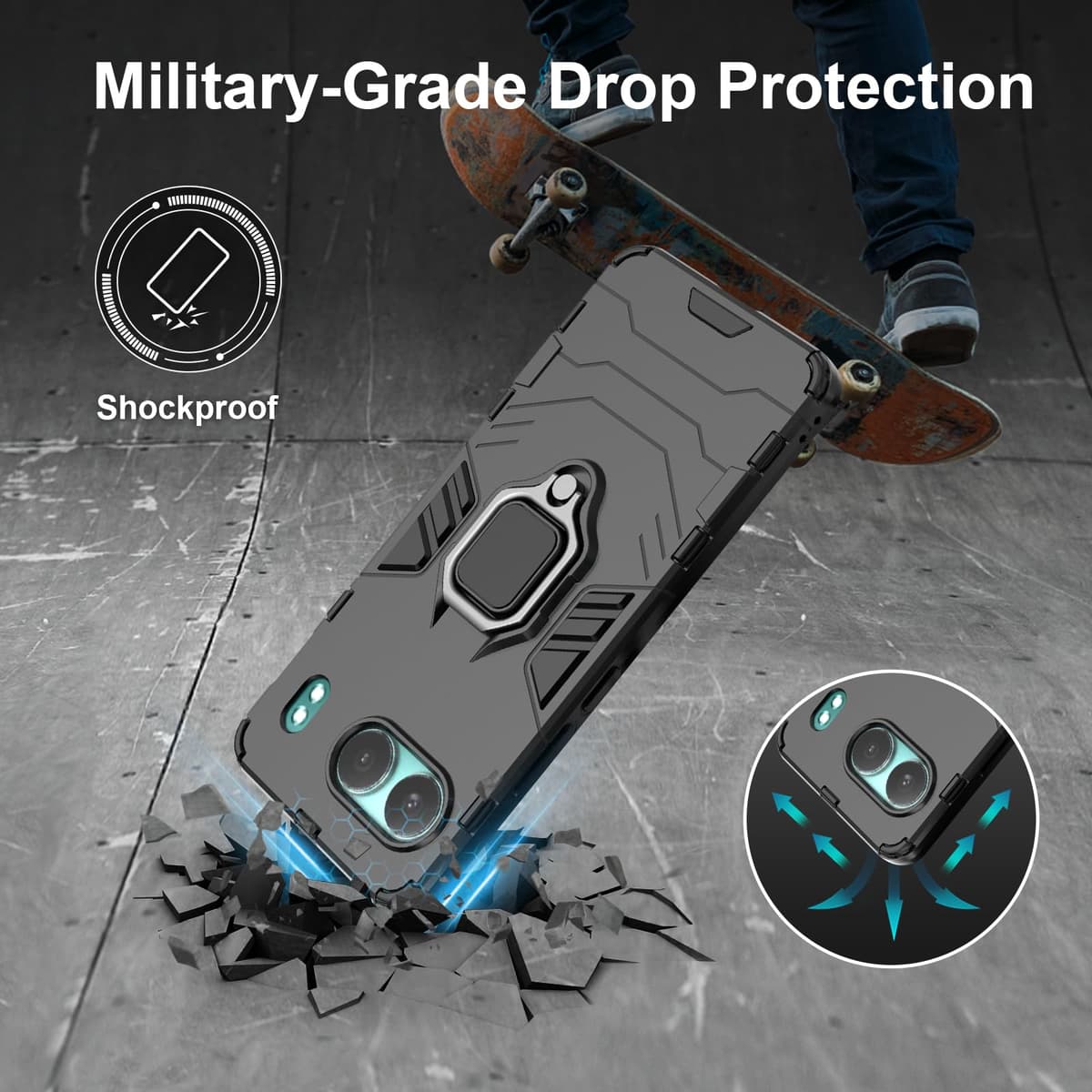 Funda para CMF Phone 2 Pro, Carcasa Antigolpes con Soporte anular metálico, Case Protectora de Grado Militar, Negro — view 447