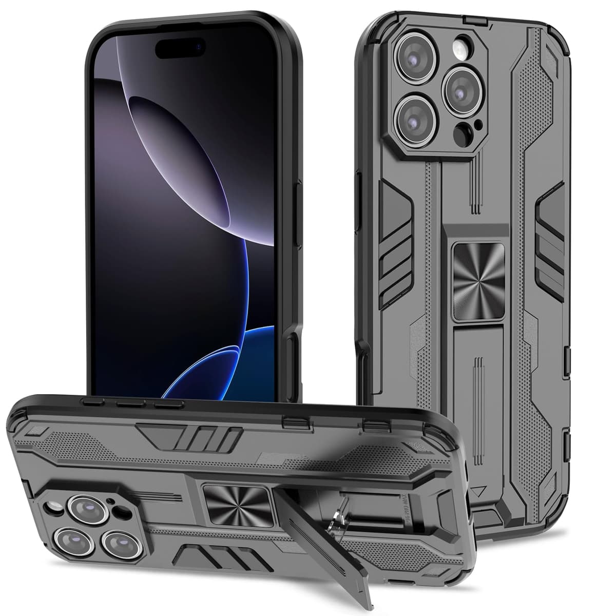 Funda para CMF Phone 2 Pro, Carcasa Antigolpes con Soporte anular metálico, Case Protectora de Grado Militar, Negro — view 725