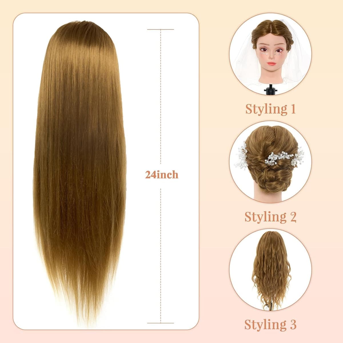 Neverland Cabeza de Peluqueria 24" 50% Pelo auténtico Cabeza Para Peinar Cabeza Maniqui Peluqueria Maniquí Muñeca para Peluquería con Soporte + Accesorios de Peinado DIY — view 3