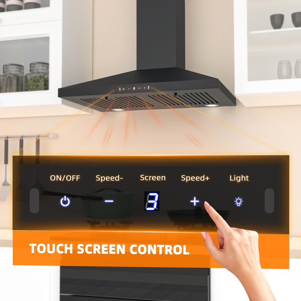 FIREGAS Black Range Hood 30 inch, 450 CFM Wall Mount Range Hood with Ducted/Ductless Convertible, Gesture Sensing Control & Touch Control Kitchen Hood Vent, Baffle Filters, Charcoal Filters — view 4