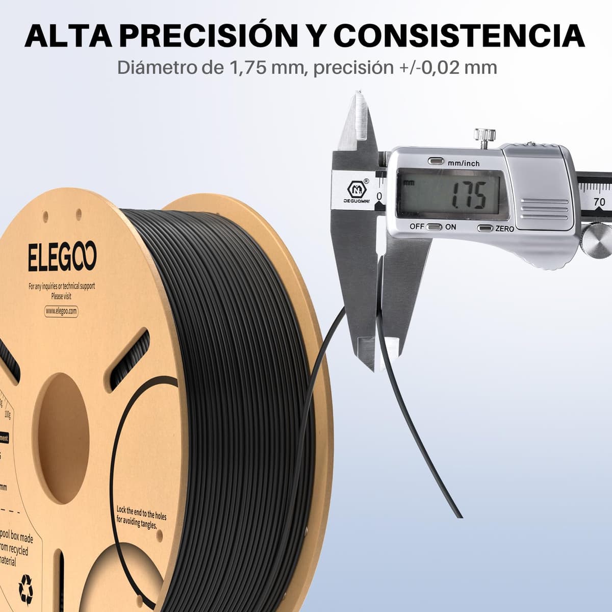 ELEGOO Filamento PLA+ 1.75 2KG Blanco, Filamento PLA Plus para Impresora 3D, Precisión Dimensional +/- 0.02mm, Carrete Filamento 3D,para Mayoría Impresoras 3D — view 3