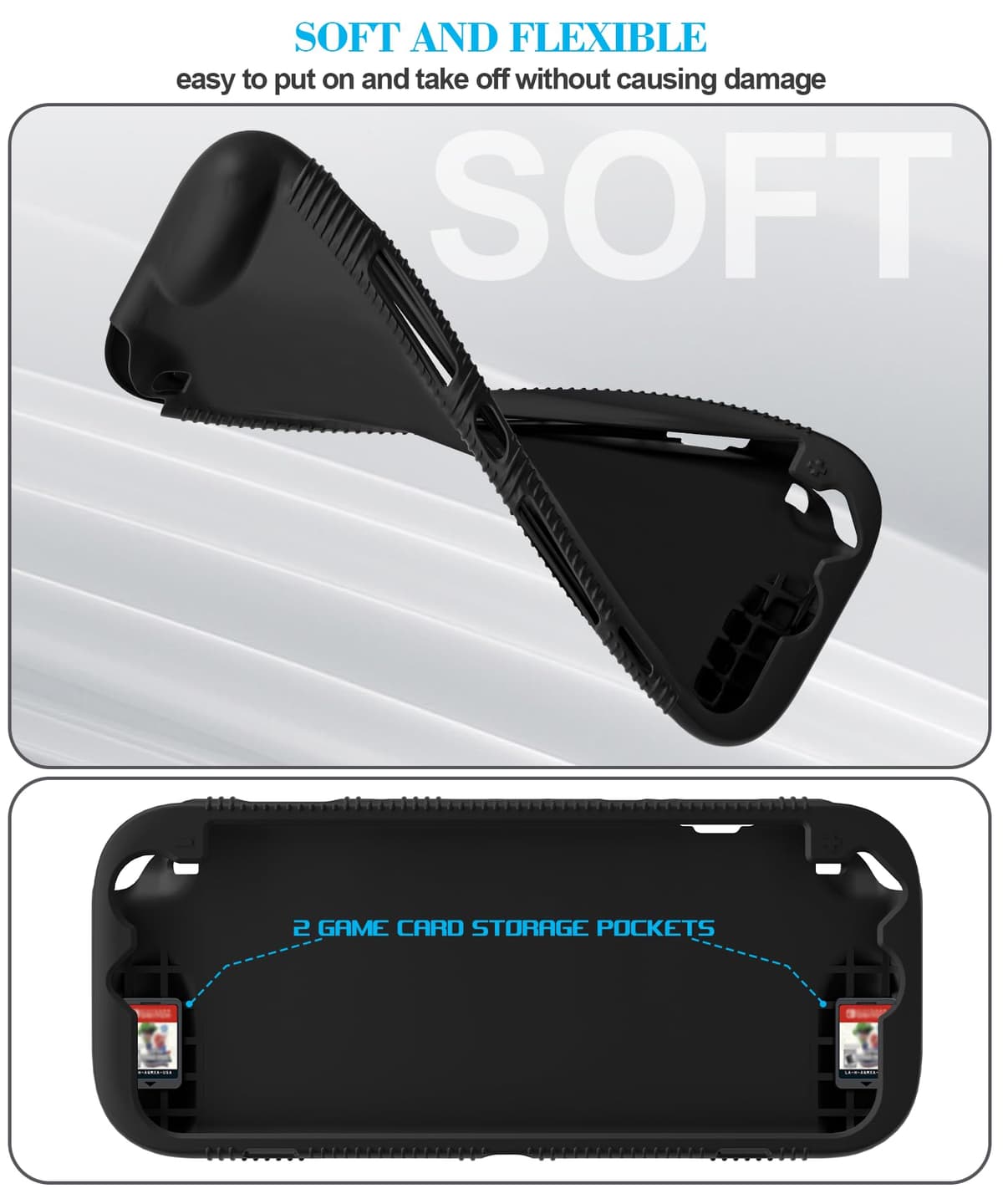 Teyomi Funda protectora de silicona compatible con Nintendo Switch 2, Carcasa para Nintendo Switch 2 con protector de pantalla de vidrio templado, Estuche con agarre ergonómico (Negro) — view 5