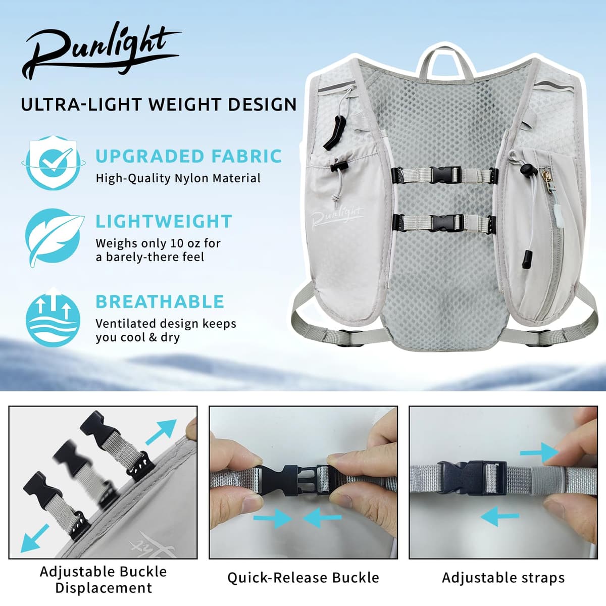 Running Vest Women Men,Night Reflective Hydration Vest Pack with 1500ml Soft Water Bottle,Adjustable Hydration Vest For Hiking Trail Cycling Marathon — view 2