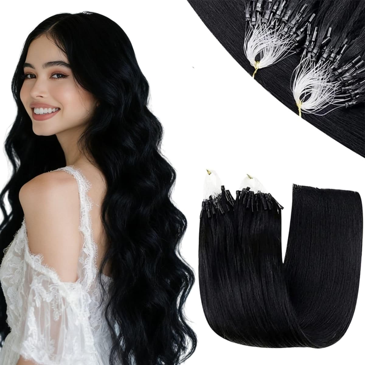 RUNATURE 18 Inch Nano Beads Hair Extensions Real Human Hair Ice Blonde Nano Hair Extensions Real Human Hair White Blonde Invisible Nano Rings Straight Remy Hair 50g 50s #800 — view 14