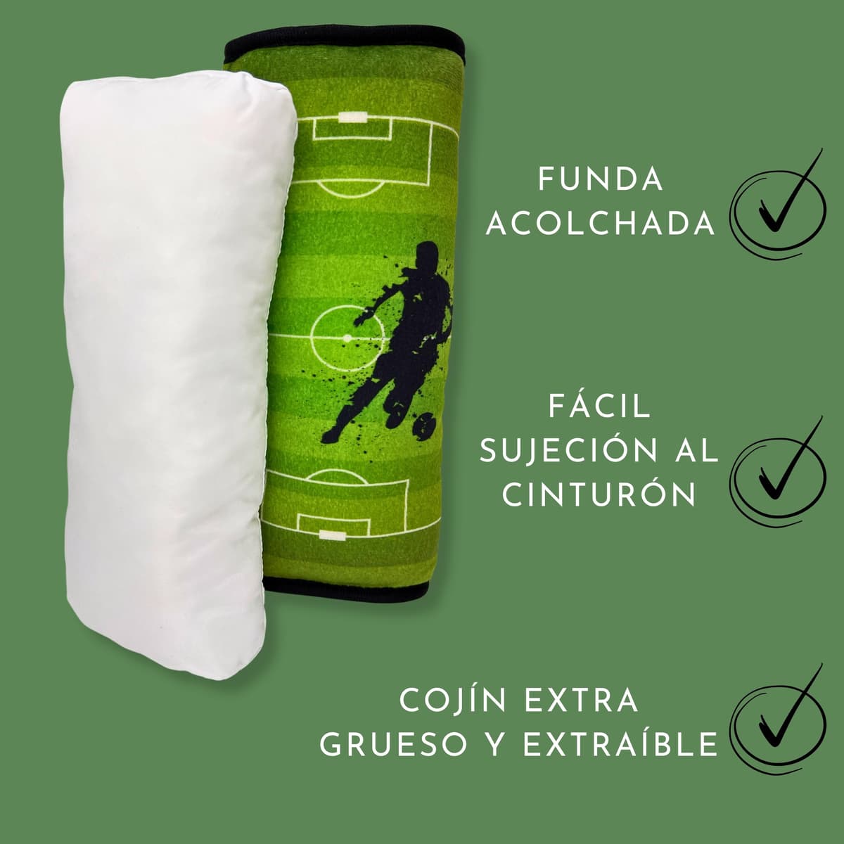 HECKBO Almohadilla para coche con dibujos de fútbol para niños - lavable a máquina suave, tacto de peluche, almohadilla cinturón de seguridad — view 4