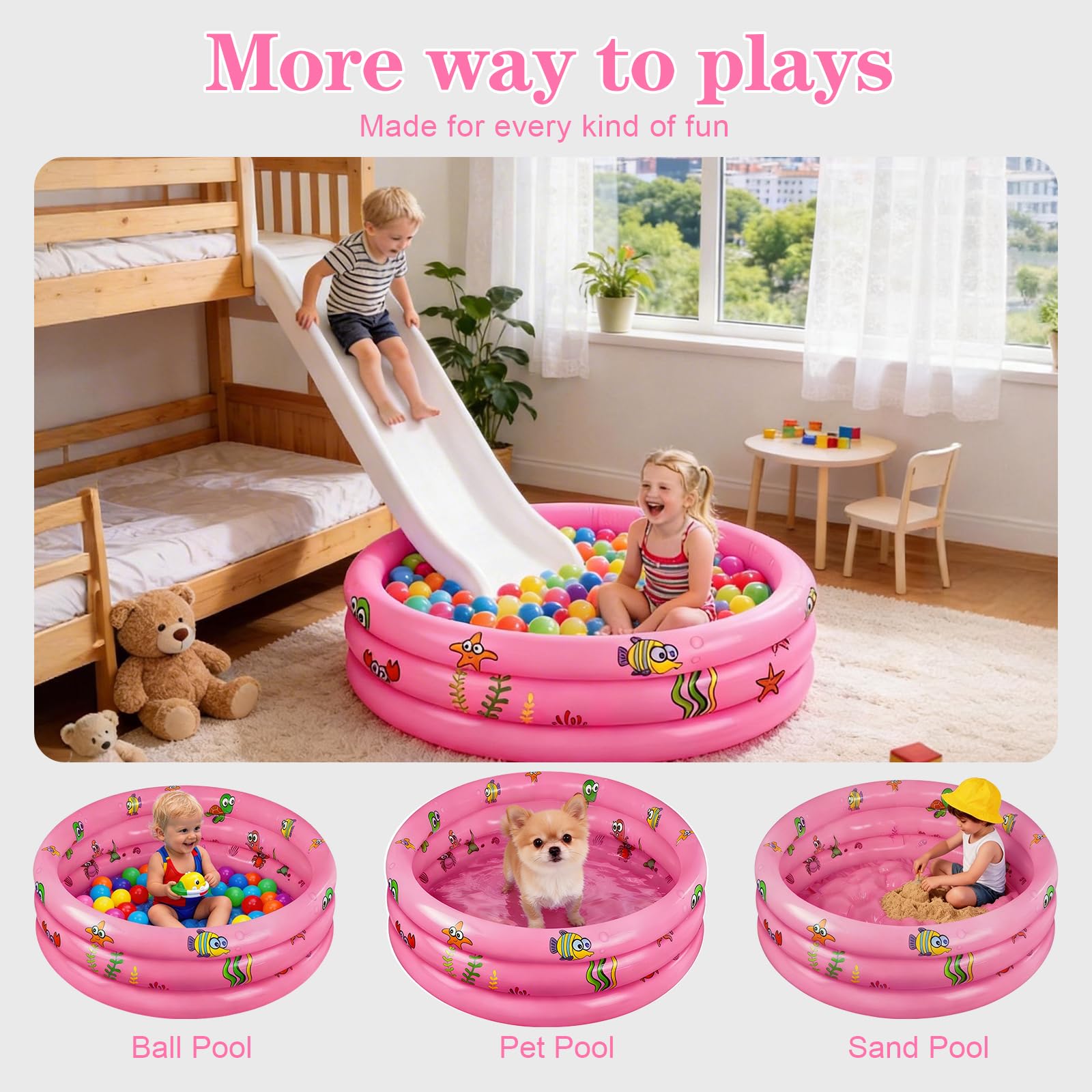 Piscina Hinchable Infantil ø 100 cm,Piscina Inflable Pequeña para Niños,Piscinas Infantiles para Niños,Piscina Hinchable Familiar de 3 Anillos para Familia Exterior Jardín Patio Interior Agua Juego — view 5