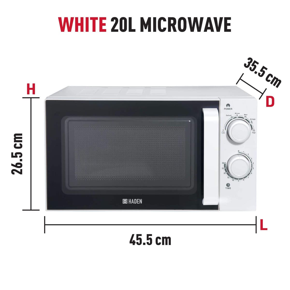 Haden Stainless Steel Interior Microwave Oven - 20l White Microwave, 700W with 6 Power Levels, 30min Timer, Defrost Function and 24.5cm Turntable Glass - Easy To Clean Microwave — view 4
