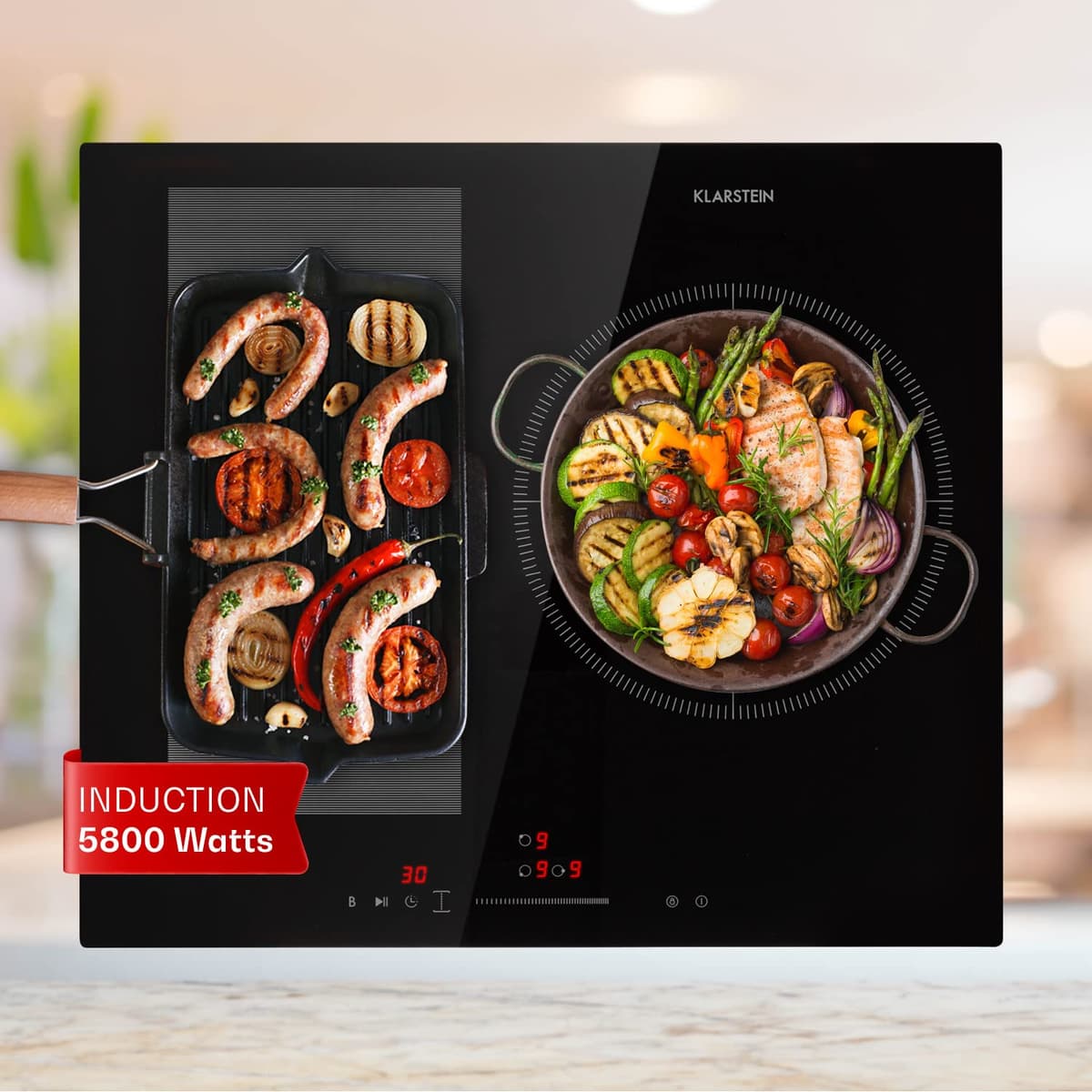 Klarstein Induction Hob, 9300W Electric Hobs Induction Cooker, 5 Ring Electric Pan Hob, Built-In Table Top Cookers w/ 5 Hobs, Touch Control, Inductions Heater Cooktops, Hot Plates for Cooking — view 13