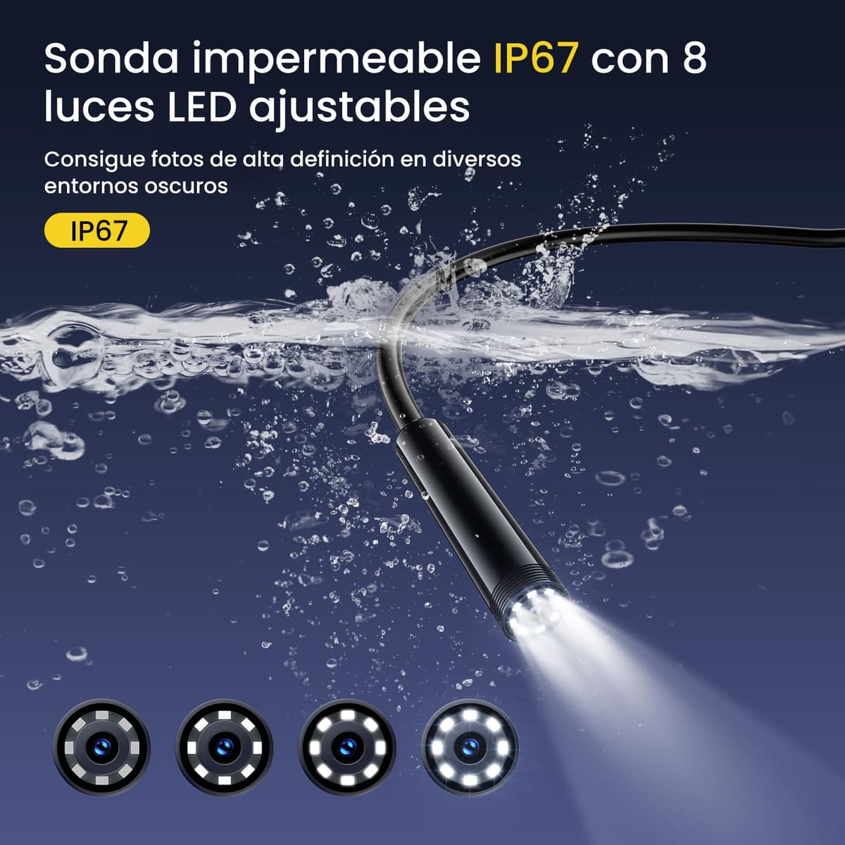 Maxpow Endoscopio Camara de Inspeccion - Endoscopio para Móvil 1920 HD con Cable Semirrígido Flexible, Impermeable IP67 8 LED para Android e iOS, iPhone, para Tuberías Máquinas Alcantarillas 5m — view 3