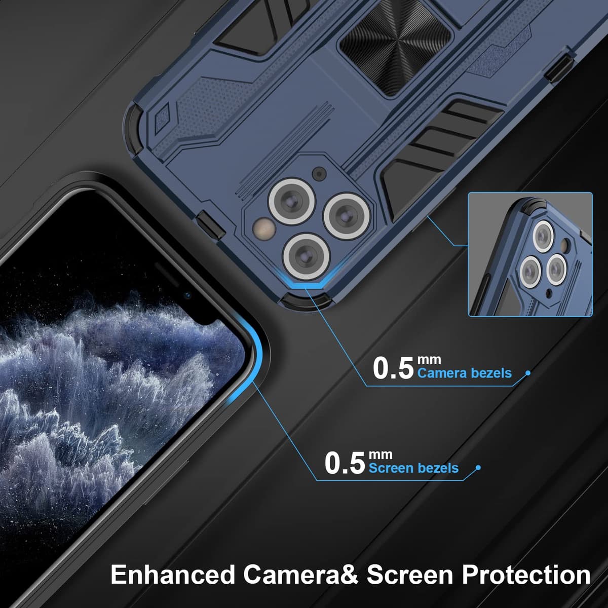 Funda para CMF Phone 2 Pro, Carcasa Antigolpes con Soporte anular metálico, Case Protectora de Grado Militar, Negro — view 191