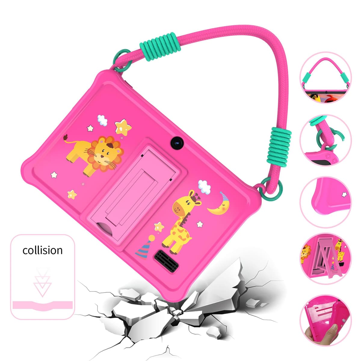 GOZZGEAR Android 13 Kids Tablets 7 inch for Toddler, Parental Control, Free Kids APP, 32GB, Expandable 512GB, 3500Mah, WiFi Dual Camera with Eye Protection, Pink — view 4