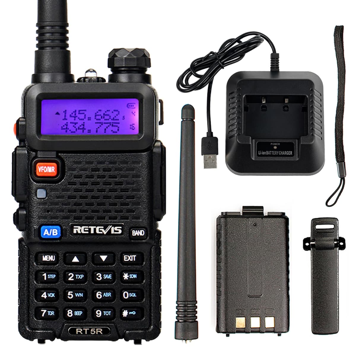 Retevis RT5R Walkie Talkie Largo Alcance, Doble Banda Emisora Radioaficionado, Chirp, 128 Canales Emisora, FM, Type-C, Walkie Talkie Profesional para Alarma de Emergencia(Negro, 1 Pieza)
