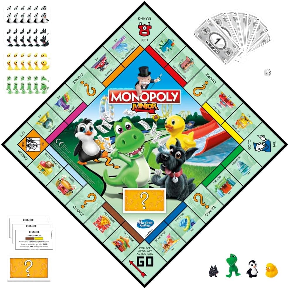 Monopoly Junior Game, Monopoly Board Game for Kids, Family Game for 2-4 Players, Multicolor JUNIOR Single
