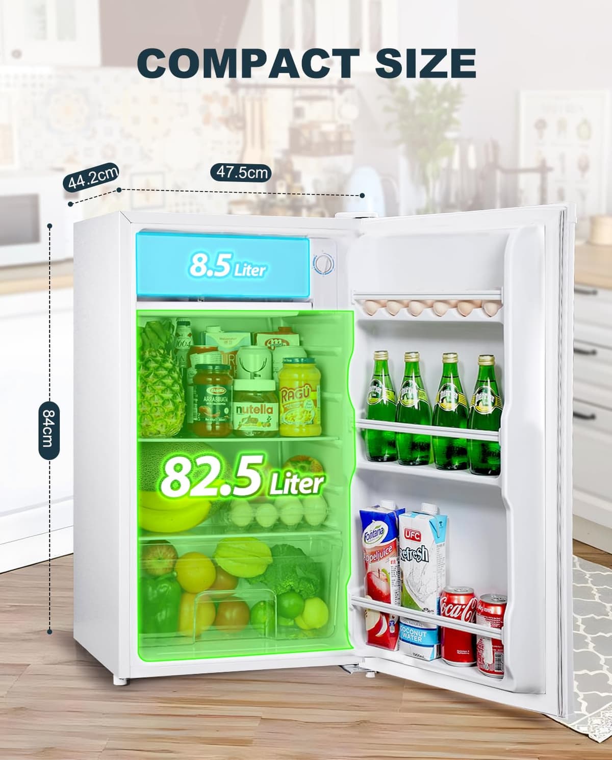 Upstreaman Under Counter Fridge, 91L Small Fridge Quiet for Bedroom and Dorms, Five Stage Temperature Control and Removable Shelves, Standard Refrigerator BR321 (White) — view 2