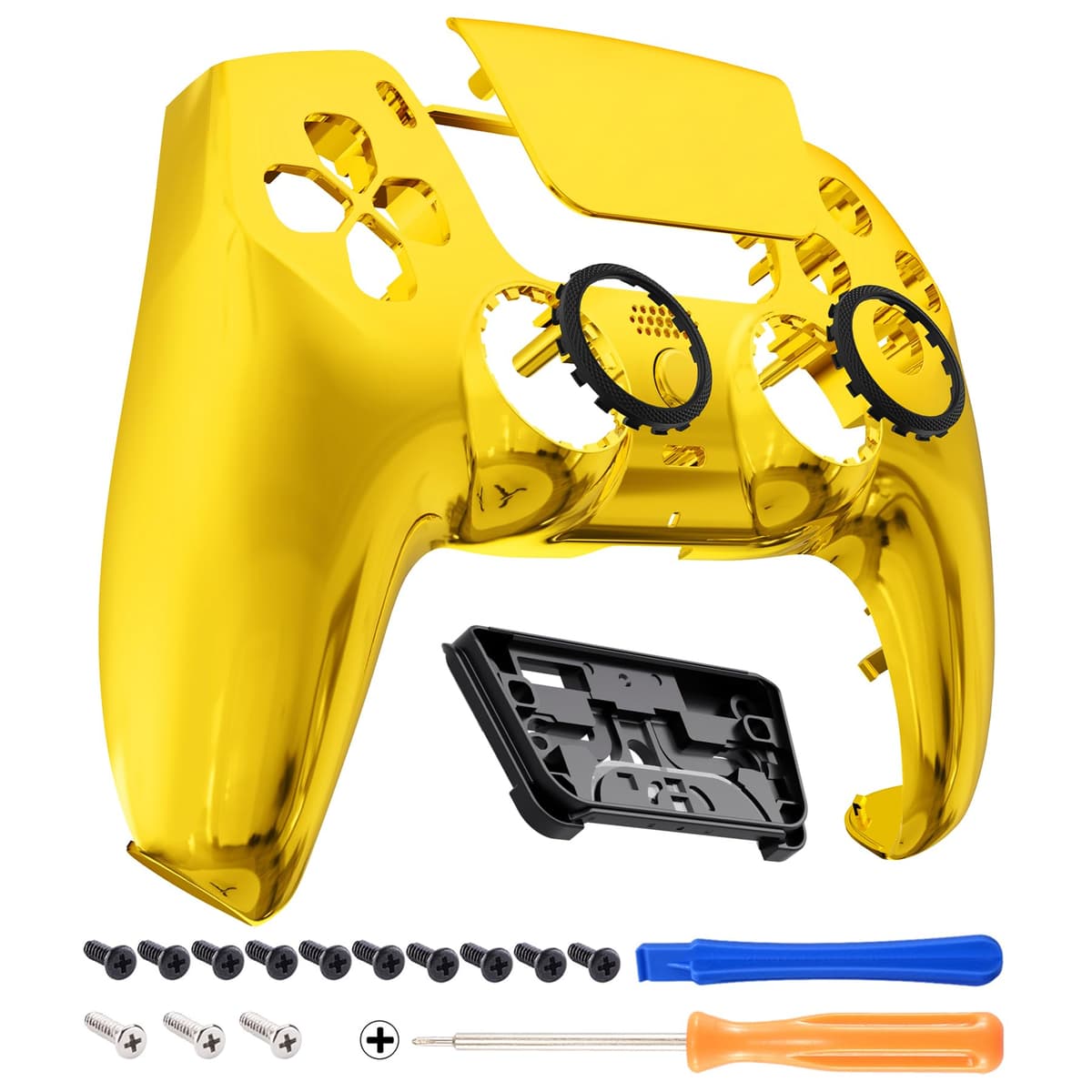 eXtremeRate Luna Rediseñado Carcasa Frontal con Panel Táctil Compatible con ps5 BDM-010 BDM-020 BDM-030 BDM-040 Control Placa Frontal Funda Portectora Compatible con ps5 Mando(Dorado Cromo)