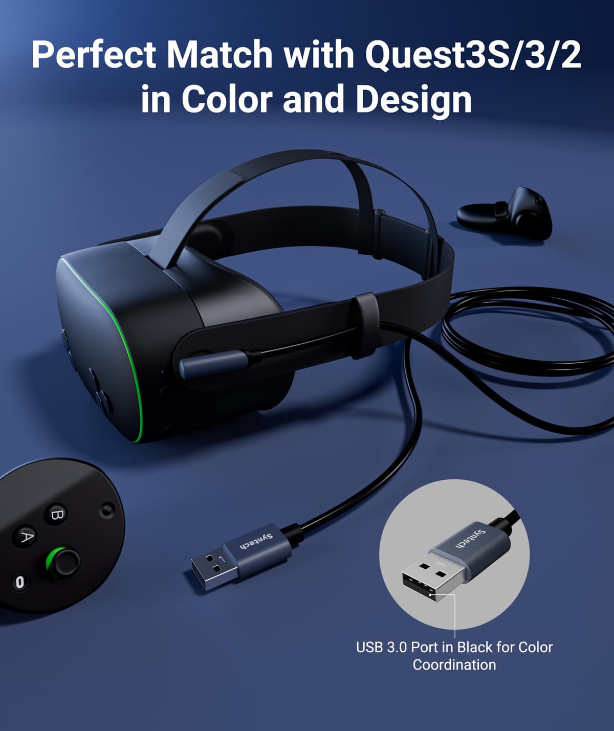 Syntech Cable Link de 5 Metros Compatible con Quest 3/2/Pro y Pico4/Pro Accesorios y PC/Steam VR, Transferencia de Datos de Alta Velocidad, Cable Link USB 3.0 a USB C para Auriculares VR, Negro — view 3