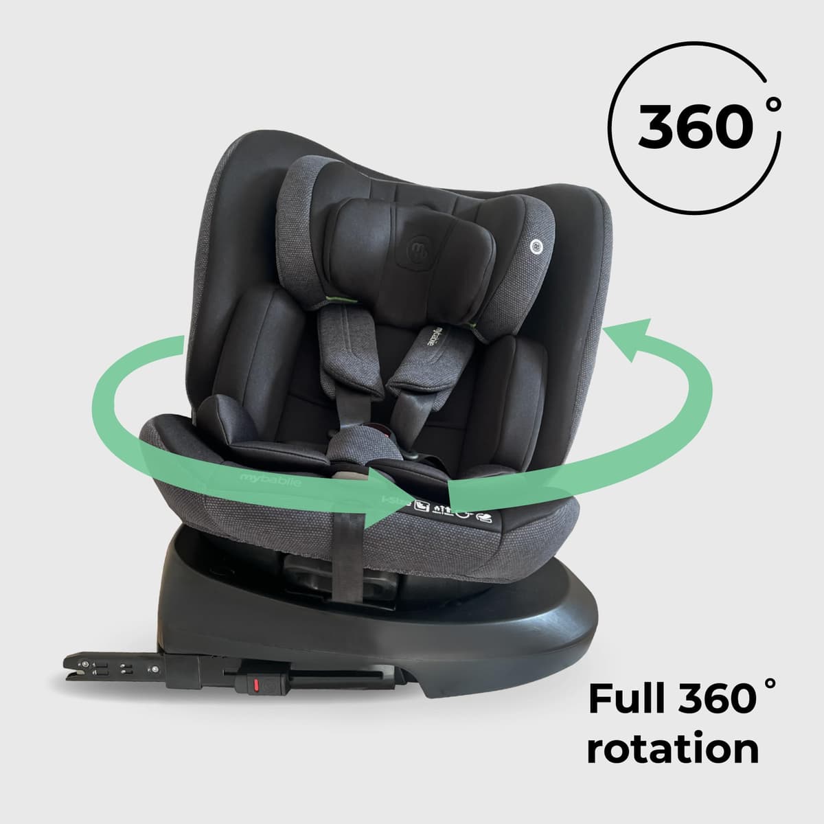 My Babiie MBCS200 360° Spin R129 Baby Car Seat – Top Tether, ISOFIX, Birth to 12yrs (40-150cm), i-Size, ERF, Group 0+/1/2/3, Rotating 360 Swivel - Black — view 3