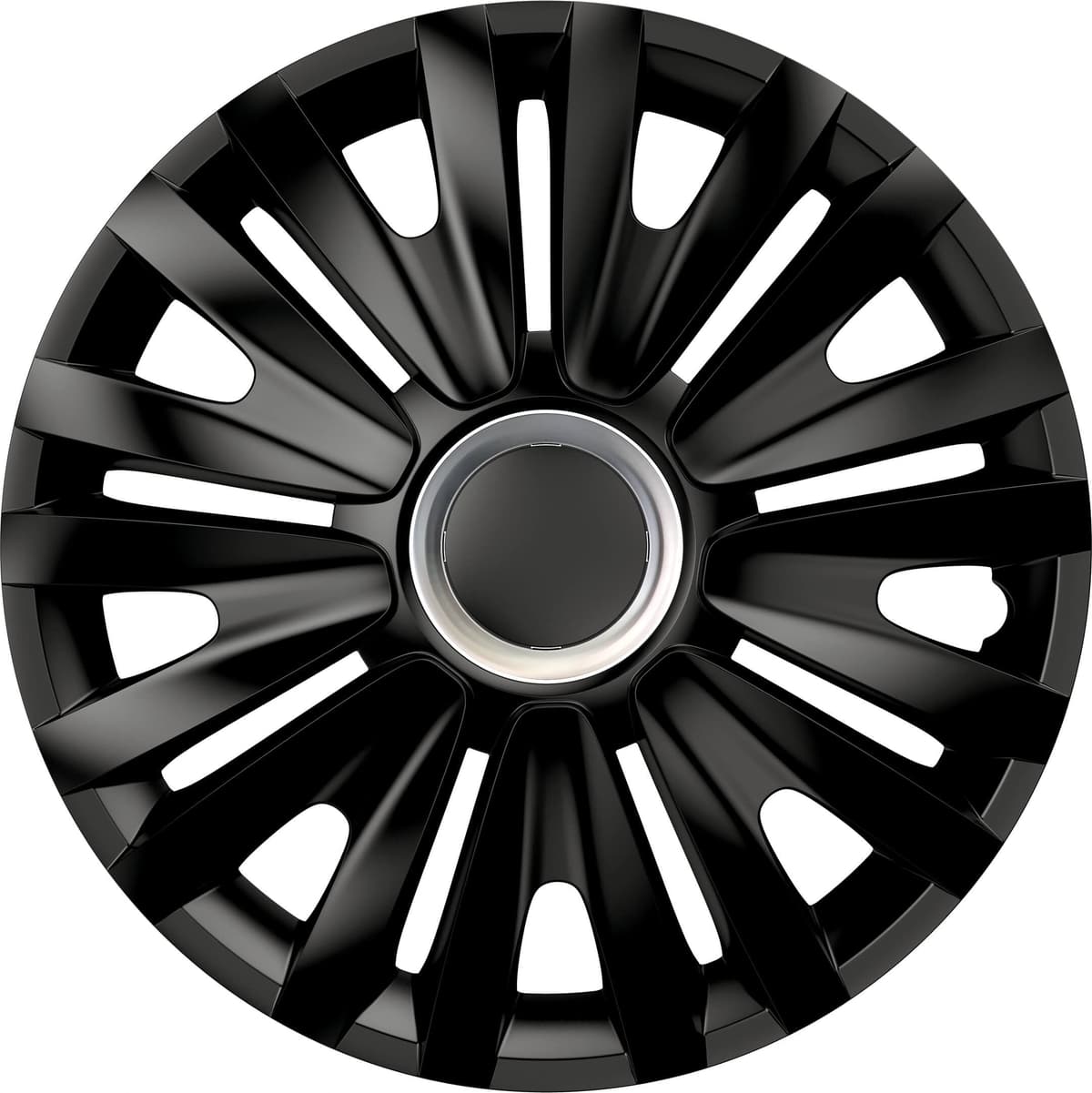 S SUMEX Juego de 4 Tapacubos de 16 Pulgadas Diseño Illinois RC Black, Acabado Negro y ABS Resistente a Fuertes Impactos, Duradero y Fiable con Anillo de sujeción Ajustable