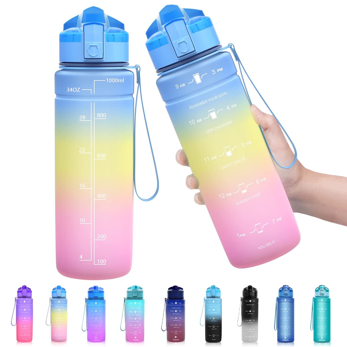 ZOUNICH Botella Agua Deporte, Botella Agua Niños sin BPA Reutilizable Plástico Tritan - 500 ml / 700 ml / 1 l, Cantimploras para Te con Filtro, para Infantil, Gimnasio, Bicicleta — view 22