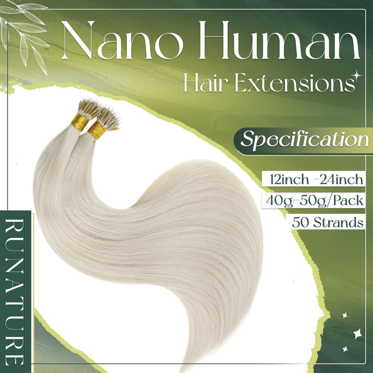RUNATURE 24 Inch Nano Beads Hair Extensions Human Hair Blonde Nano Hair Extensions Real Human Hair White Blonde Invisible Nano Rings Straight Remy Hair 50g/50s #800 — view 2