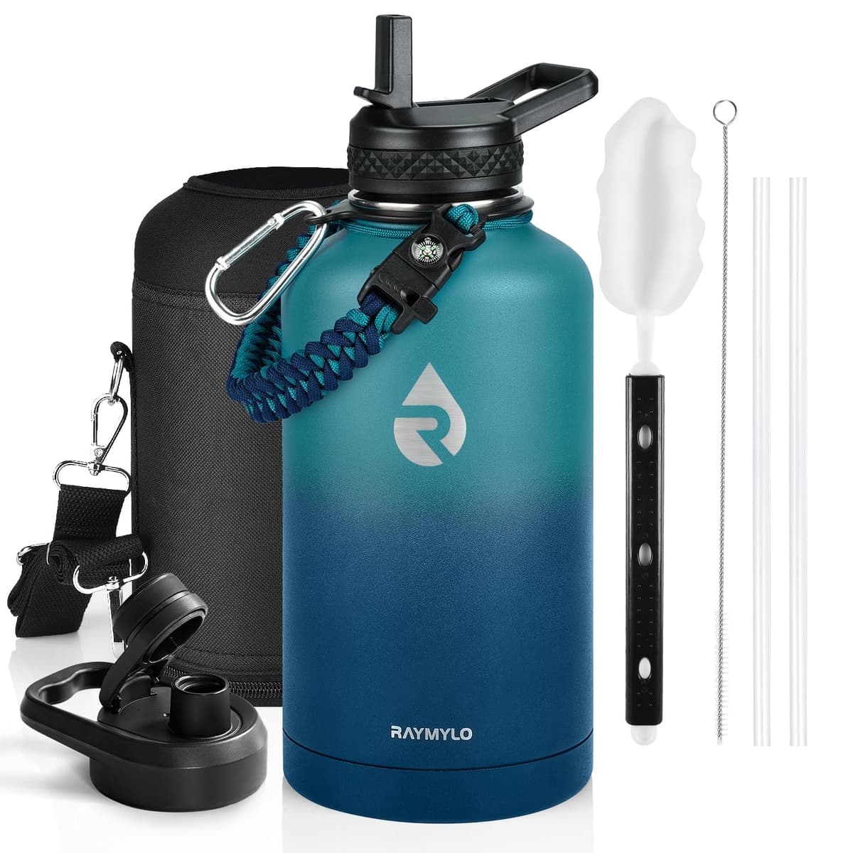 RAYMYLO One Gallon Water Bottle Insulated, Triple Walled Vacuum Stainless Steel (Cold for 48 Hrs), Leak Proof & Non-BPA, Large Water Flask Jug with Paracord Handle & Straw Spout Lids — view 26
