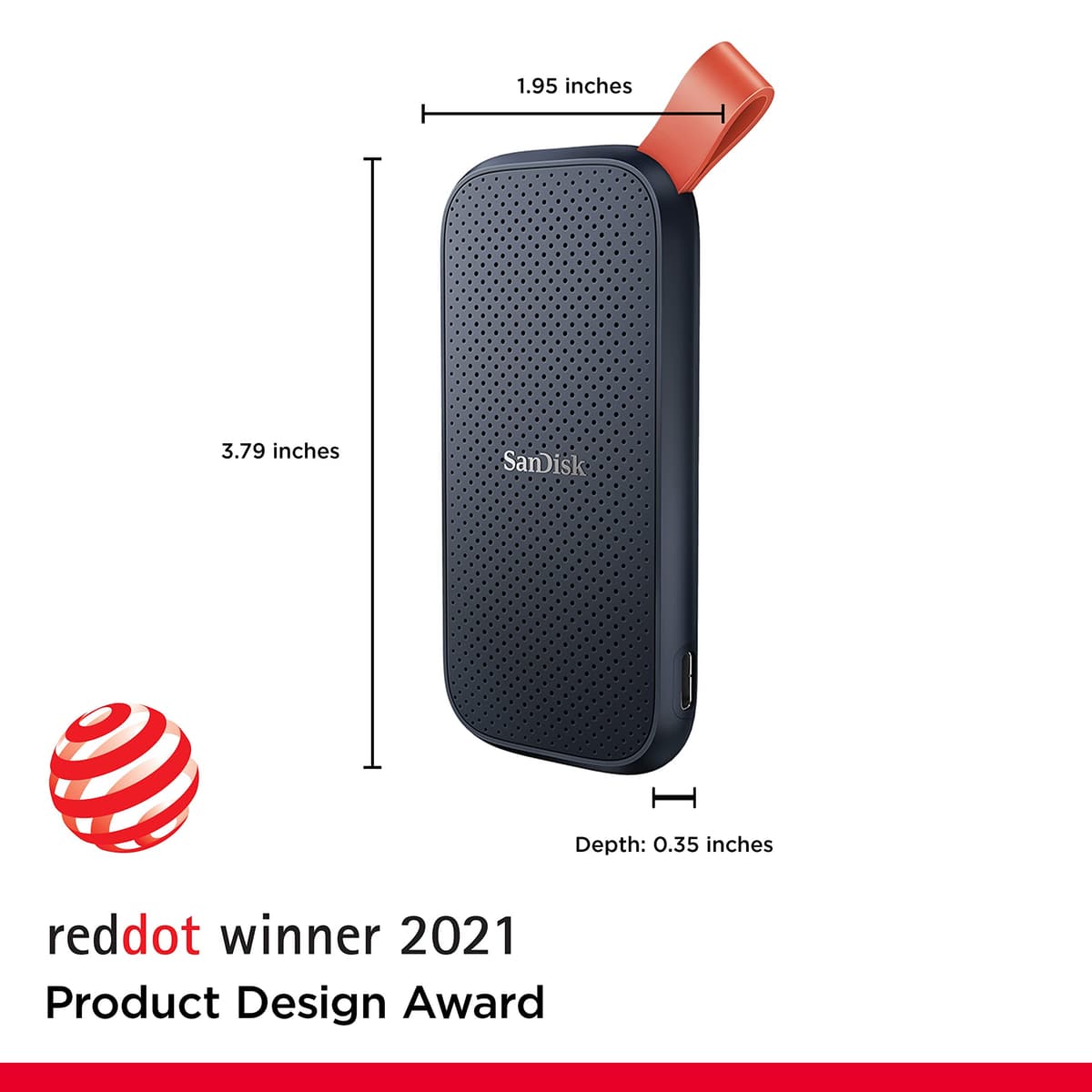SANDISK Portable SSD 1TB (Read speeds up to 800 MB/s, USB 3.2 Gen 2, USB-C, NVMe Solid State Performance, Updated firmware, fastening loop made of durable rubber) Black — view 2