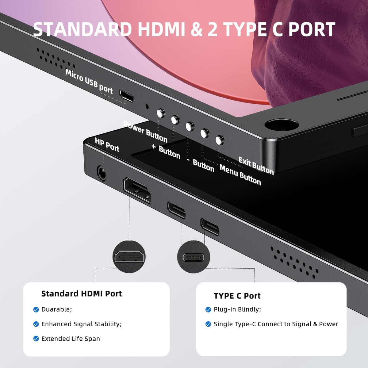 UPERFECT Portable Monitor FHD 1080P 15.6 Inch Monitor IPS Display Matte Screen, with Standard HDMI/Type-C, Support VESA, Second Display for Laptop/PC/PS/Phone, with Smart Cover — view 3