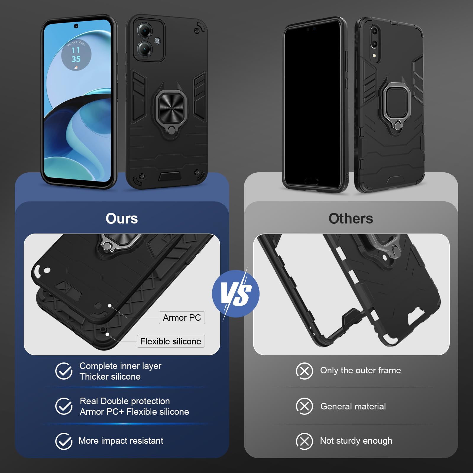 Funda para CMF Phone 2 Pro, Carcasa Antigolpes con Soporte anular metálico, Case Protectora de Grado Militar, Negro — view 1478