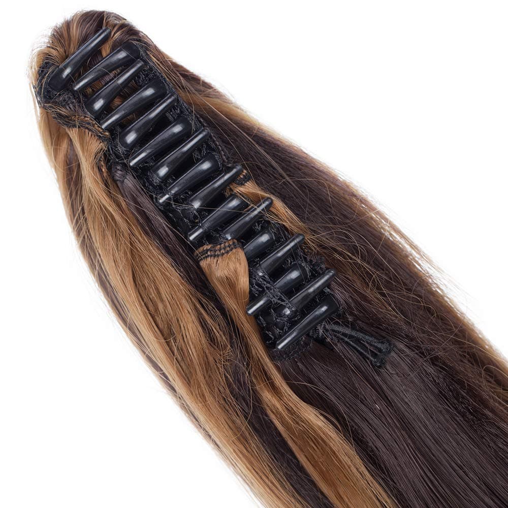 17"(43cm) SEGO Ponytail Long Synthetic Hair Looks Natural [Red Brown/Orange] Clip in Hair Extensions Curly Tail Ponytail Extension (90g) — view 8