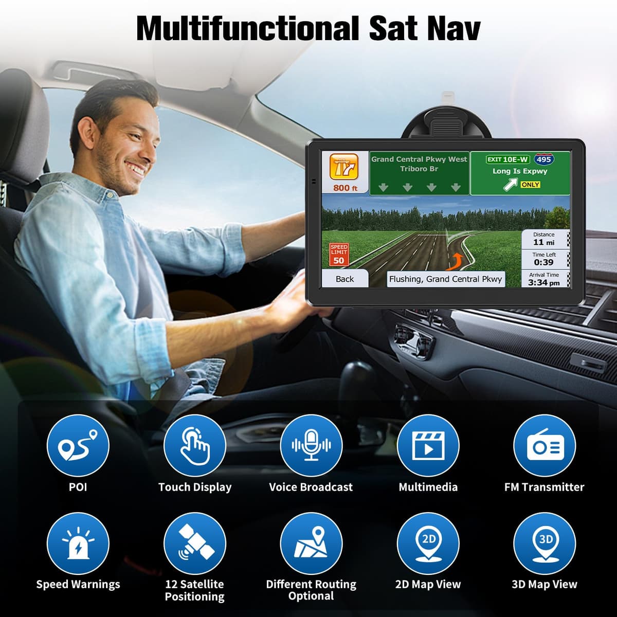 9 Inch Sat Navs, GPS Navigator Sat Nav for Car, Truck, Buses with 2025 UK Maps, Lifetime Free Updates, Real-Time Voice Guidance, Speed Camera Alerts, Lane Assist, and Comprehensive POI — view 4