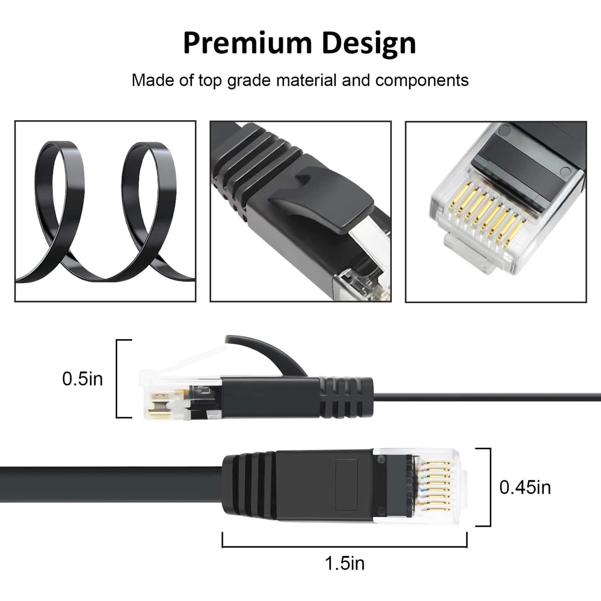 Yauhody CAT 6 Ethernet Cable 0.5m Black 6Pack Network Cable High Speed CAT6 Ethernet Patch Leads 0.5m Lan Cable CAT6 Gigabit Internet LAN Patch Cable for TV Gaming Router(6Pack Black) — view 7