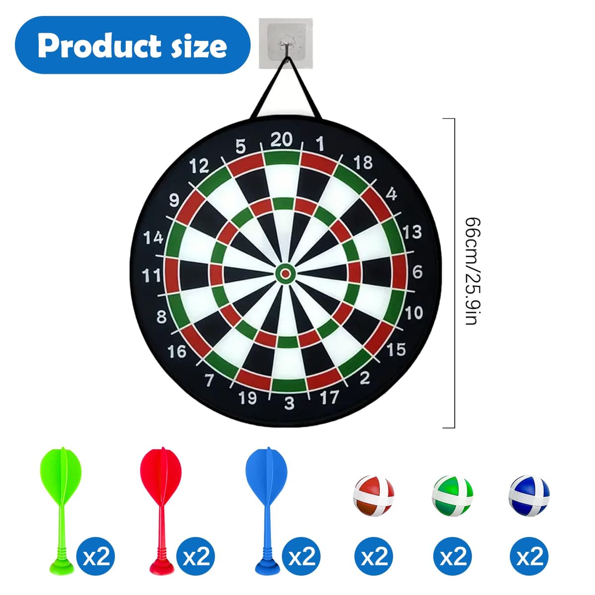 26"/66cm Diana de Dardos para niños, Tablero de Dardos de un Solo Lado,Regalos para Fiestas de diversión Deportiva en Interiores/Exteriores para niños 3-12 niños y niñas de 10 años — view 4