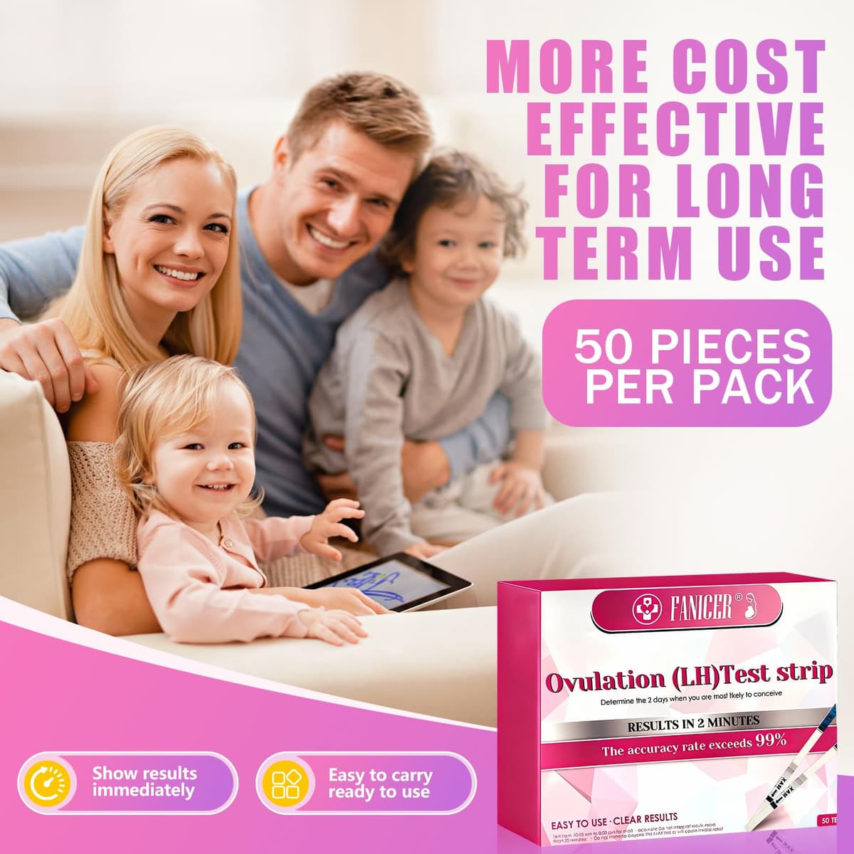 50 Pieces Complete Ovulation Test Kit, Ovulation Test, Female Family Fertility Test High Sensitivity, Ideal for Period Tracking Fertility — view 7