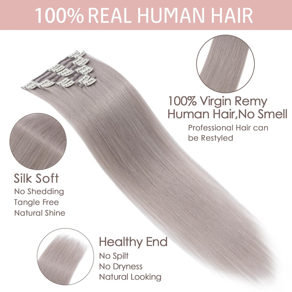 Silk-co 10inch Hair Extensions Clip in Hair Extension Human Hair #04 Medium Brown -Basic Thickness-Thin Weft- 8 Pieces Real Remy Straight Hair Extensions[50g] — view 26