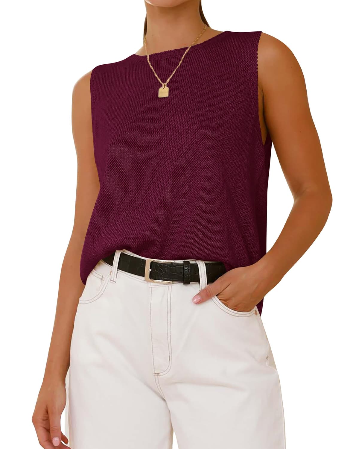 BTFBM Women's Sleeveless Sweater Vest 2026 Summer Crew Neck Ribbed Knit Lightweight Pullover Casual Loose Fit Tank Tops — view 23